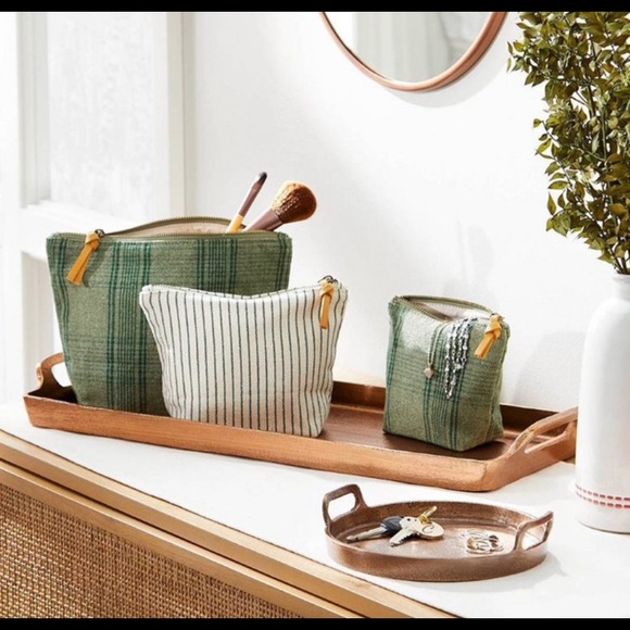 Hearth & Hand with Magnolia 3 piece travel pouch set+Green stripes green plaid. - Picture 5 of 7